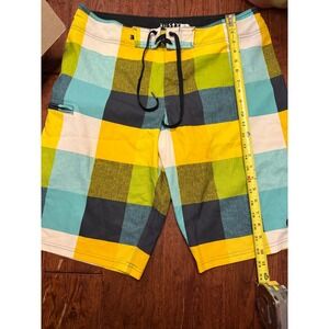 Rusty Mens Plaid Board Shorts Size 34 Multicolor Checkered Swim Trunks Stretch